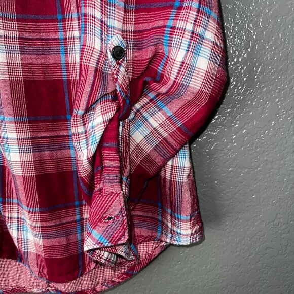 Boston Traders Plaid Hooded Button Shirt Men’s L | Maroon Flannel Casual - Picture 6 of 9